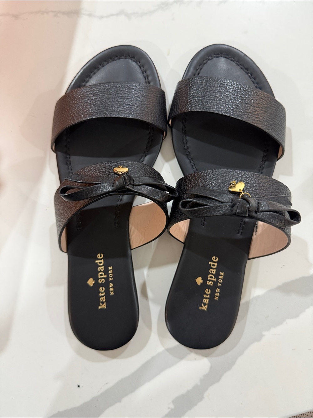 Kate Spade ‘Tulia’ Double Band Slide Sandals with Bow Details. Black. Size 8. - Picture 7 of 15